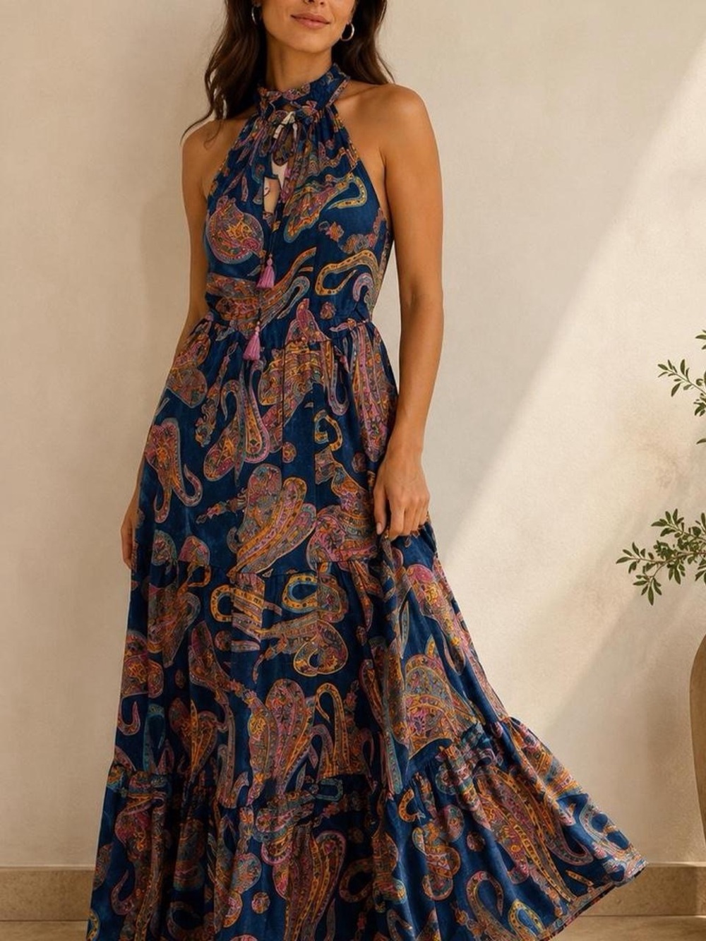 RAGA Navy Paisley Halter Maxi Dress